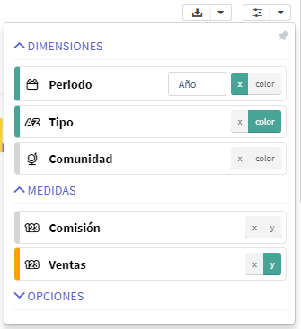 Dimensiones y medidas en el menú de configuración