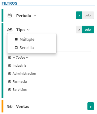 Detalle del menú de configuración con opción de filtrar