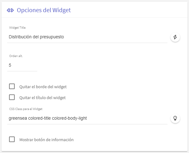 Menú de opciones de widget en la pestaña General de la personalización